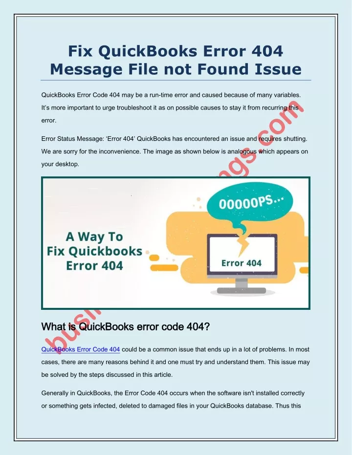 fix quickbooks error 404 message file not found