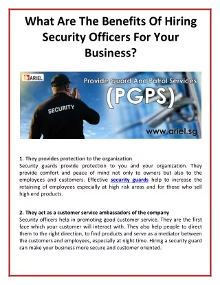 What Are The Benefits Of Hiring Security Officers For Your Business