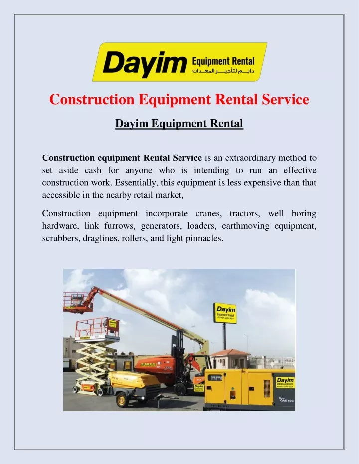 construction equipment rental service