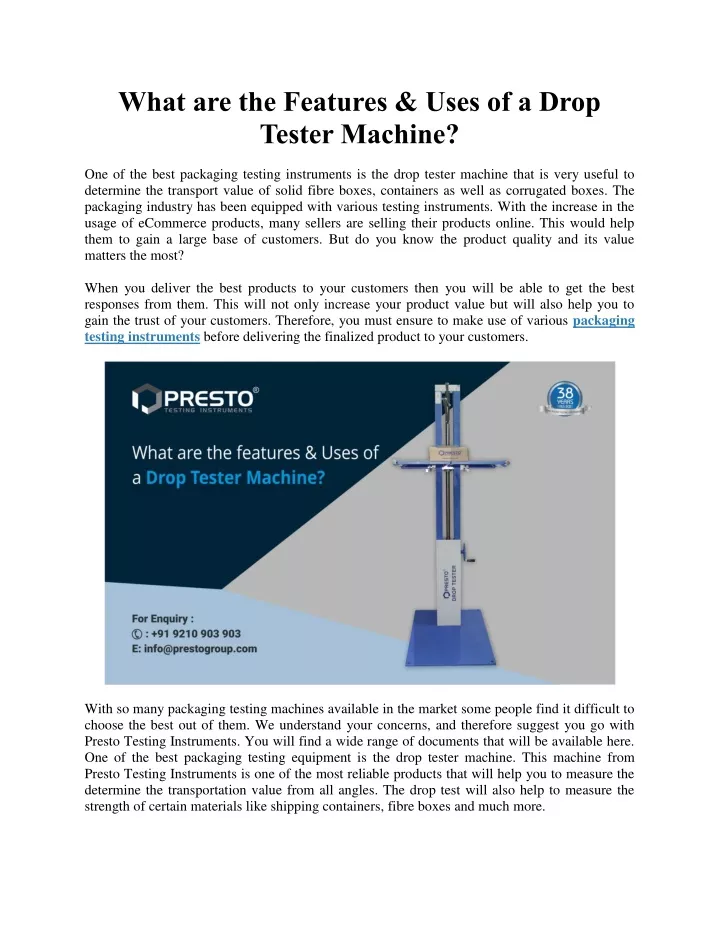 what are the features uses of a drop tester