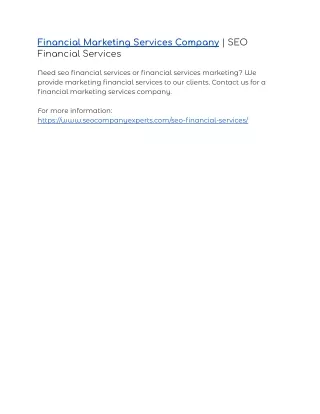 Financial Marketing Services Company | SEO Financial Services