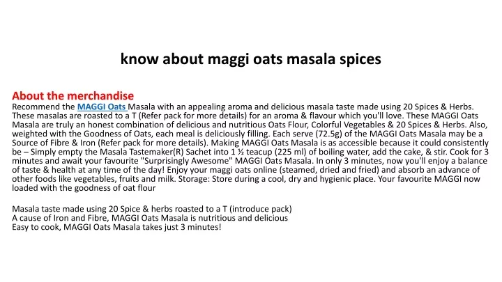 know about maggi oats masala spices