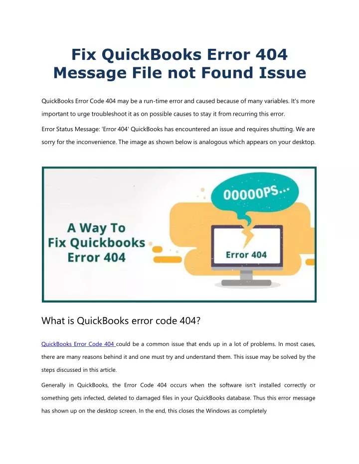 fix quickbooks error 404 message file not found