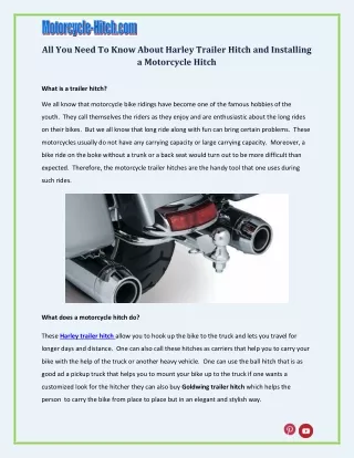 All You Need To Know About Harley Trailer Hitch and Installing a Motorcycle Hitc