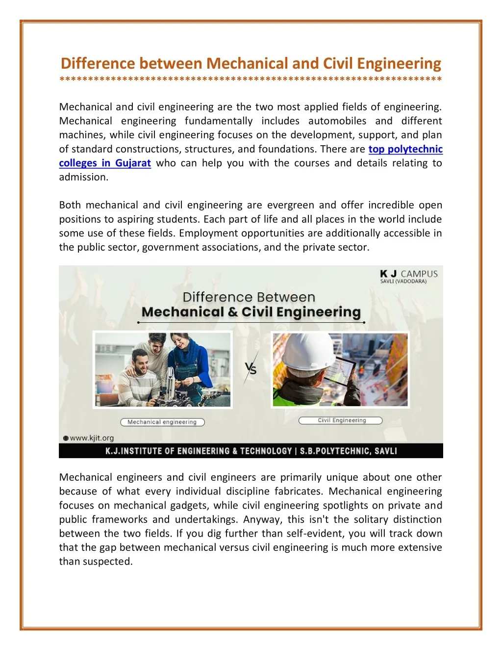PPT - Difference Between Mechanical Engineering and Civil Engineering ...
