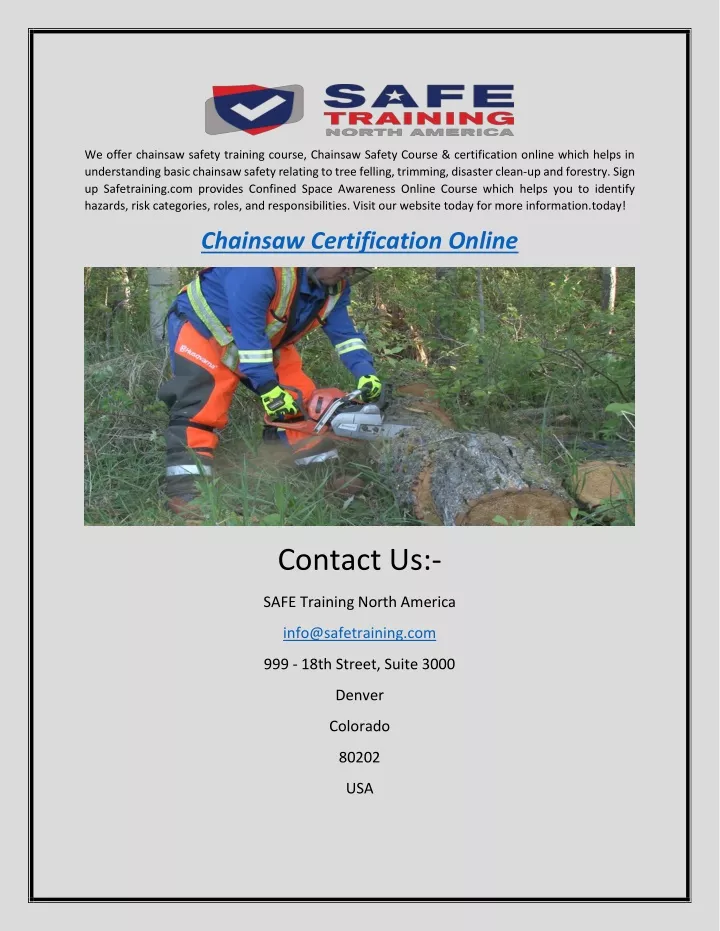 we offer chainsaw safety training course chainsaw