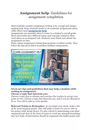 Assignment help: Guidelines for assignment completion