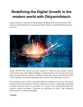 Redefining the Digital Growth in the modern world with Obiyaninfotech