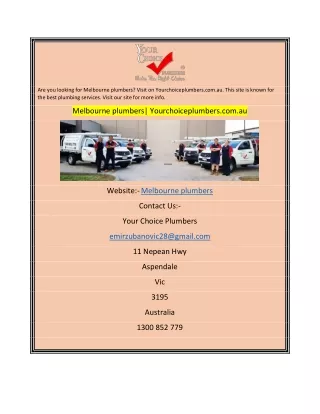 are you looking for melbourne plumbers visit