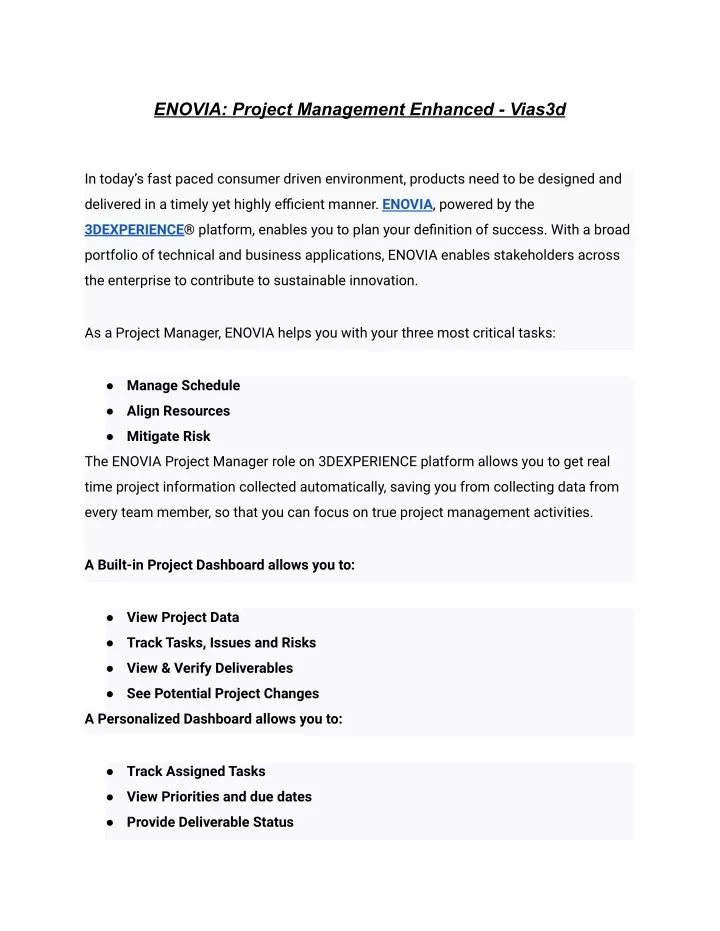 enovia project management enhanced vias3d
