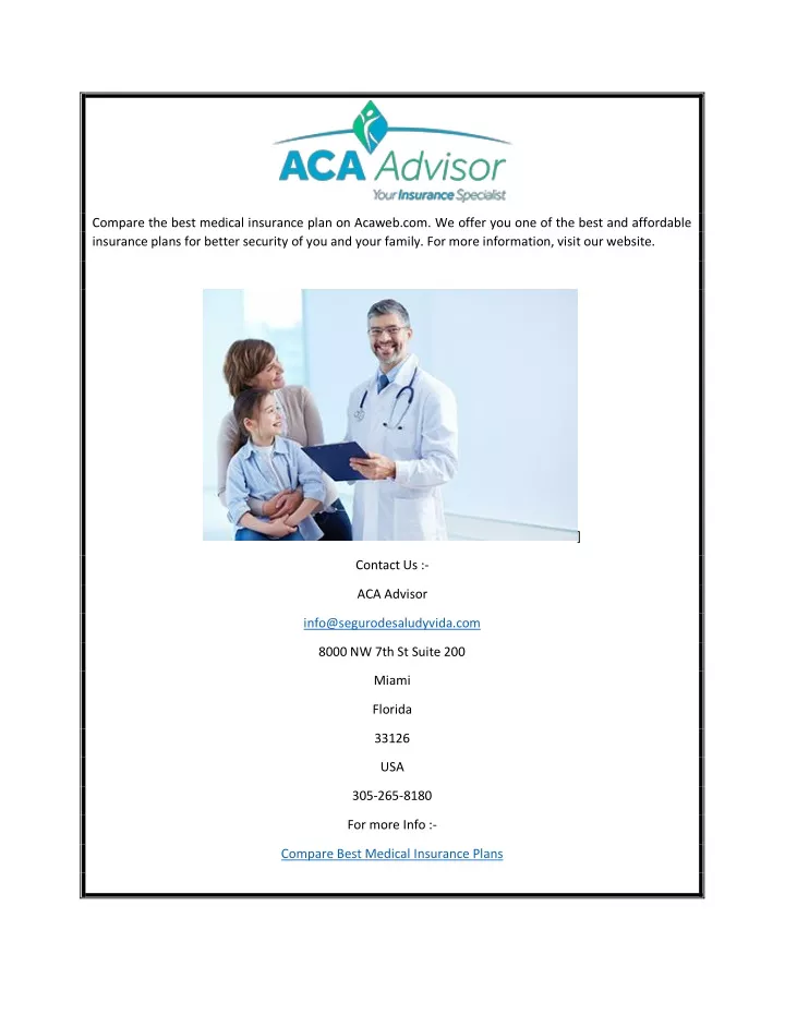compare the best medical insurance plan on acaweb