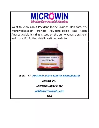 Povidone Iodine Solution Manufacturer | Microwinlabs.com