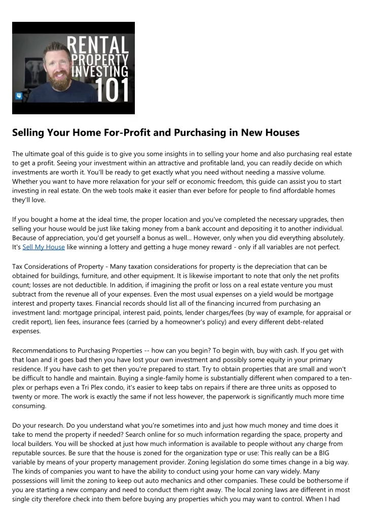 selling your home for profit and purchasing