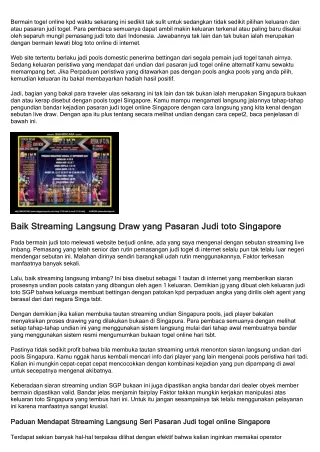 Mencari Streaming Langsung Draw di Pools Togel Singapura