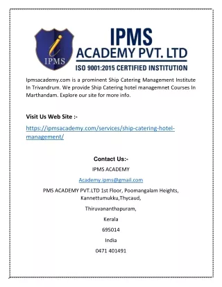 Ship Catering Management Institute in Trivandrum | Ipmsacademy.com
