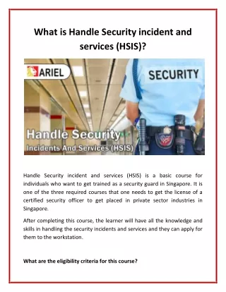 What is Handle Security incident and services (HSIS)?