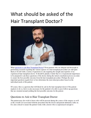 What should be asked of the Hair Transplant Doctor?