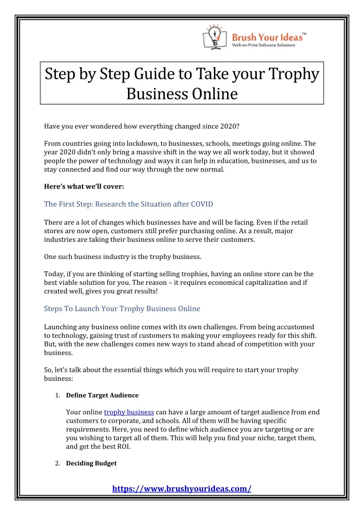 step by step guide to take your trophy business