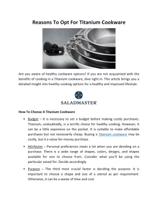Reasons To Opt For Titanium Cookware