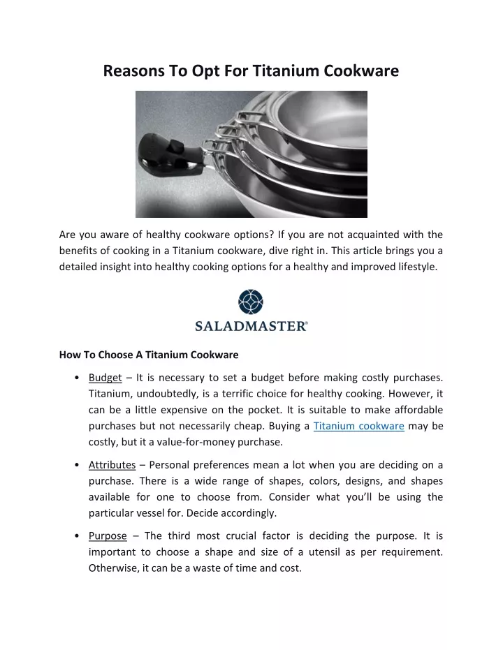 reasons to opt for titanium cookware