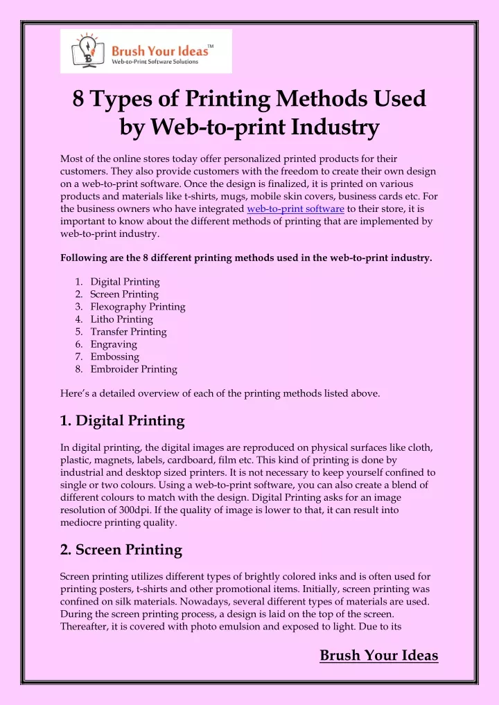 8 types of printing methods used by web to print