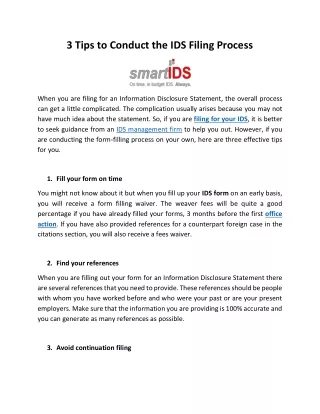 3 Tips to Conduct the IDS Filing Process
