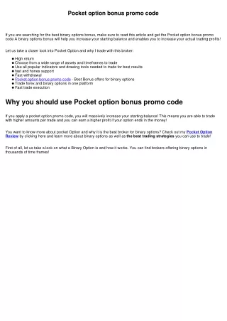 Pocket option bonus promo code