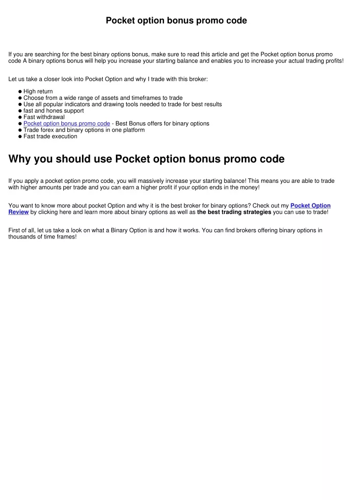 pocket option bonus promo code