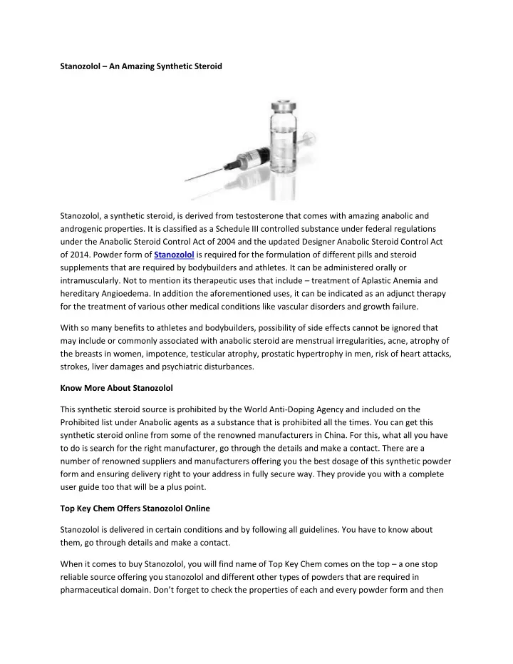 stanozolol an amazing synthetic steroid