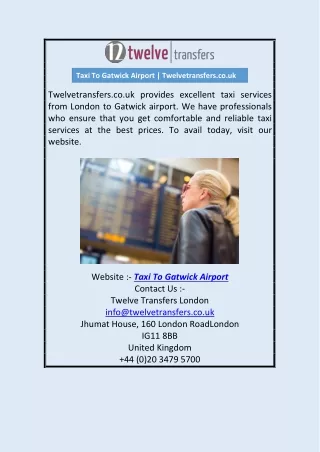 Taxi To Gatwick Airport | Twelvetransfers.co.uk