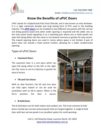 Know the Benefits of uPVC Doors