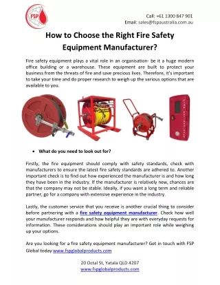 How to Choose the Right Fire Safety Equipment Manufacturer?