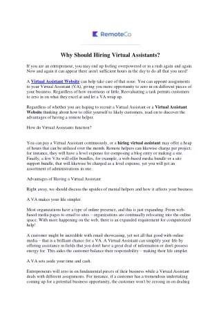 why should hiring virtual assistants