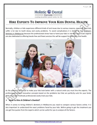 Hire Experts To Improve Your Kids Dental Health