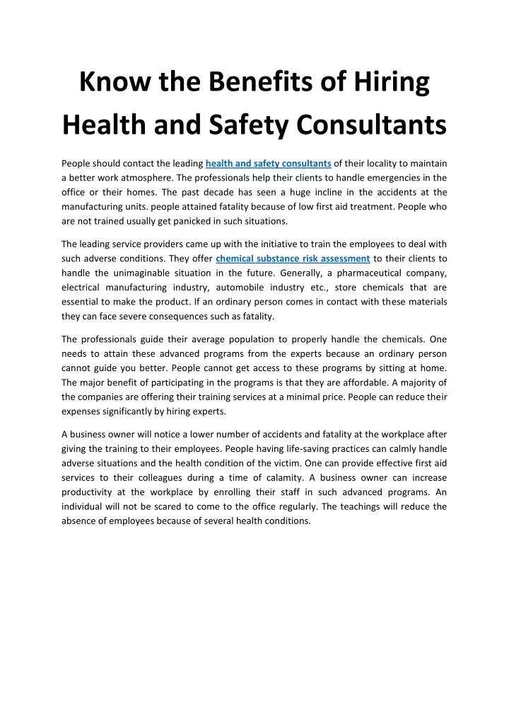 know the benefits of hiring health and safety