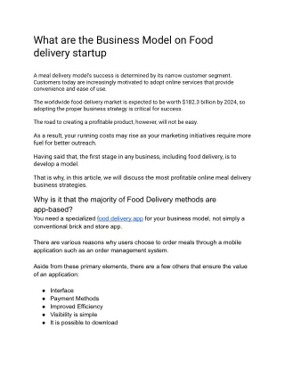 What are the Business Model on Food delivery startup???
