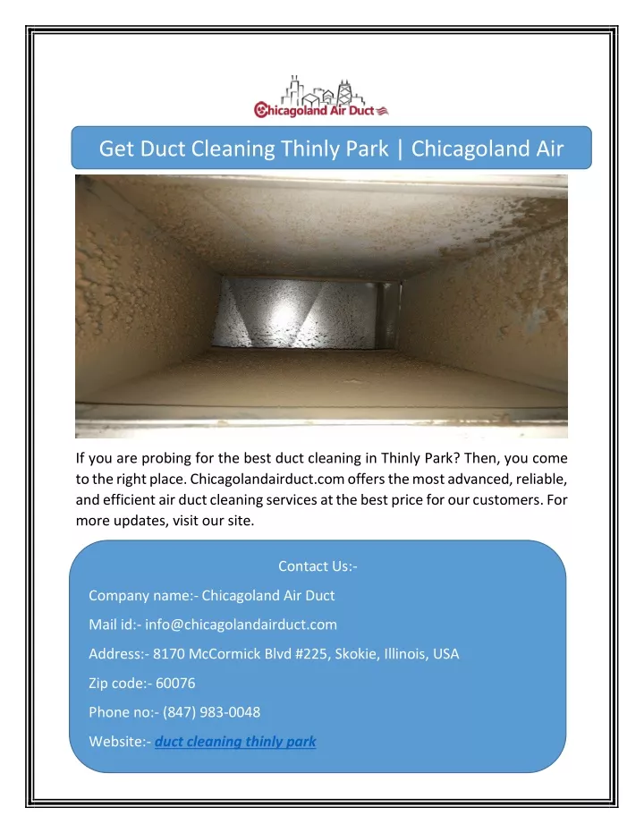 get duct cleaning thinly park chicagoland air duct