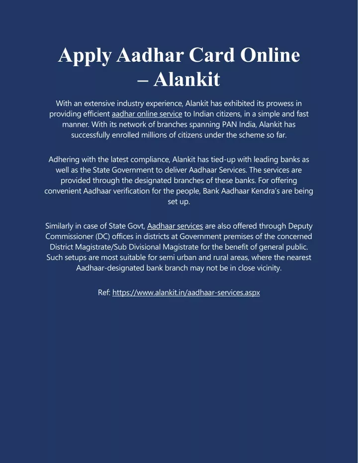 apply aadhar card online alankit