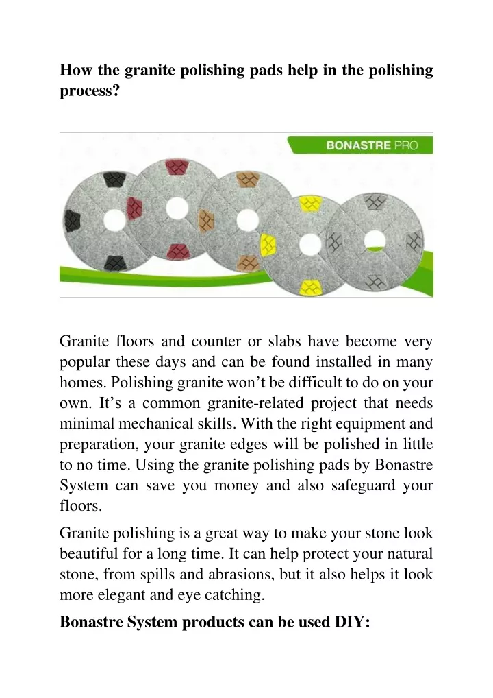 how the granite polishing pads help