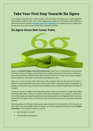 Take Your First Step Towards Six Sigma