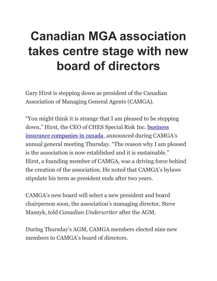 canadian mga association takes centre stage with