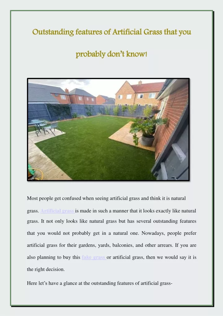 outstanding features of artificial grass that