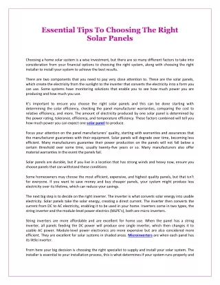essential tips to choosing the right solar panels