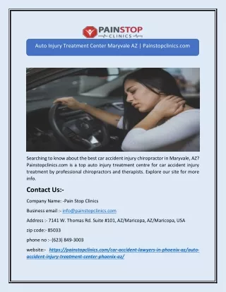 Auto Injury Treatment Center Maryvale AZ | Painstopclinics.com