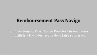 Remboursement Pass Navigo