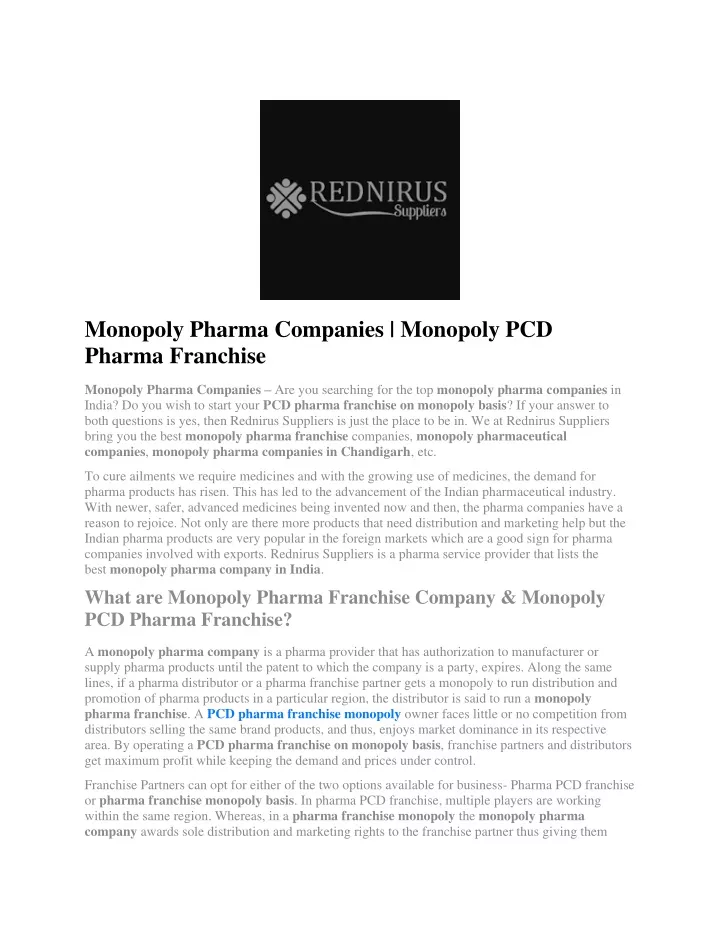 monopoly pharma companies monopoly pcd pharma