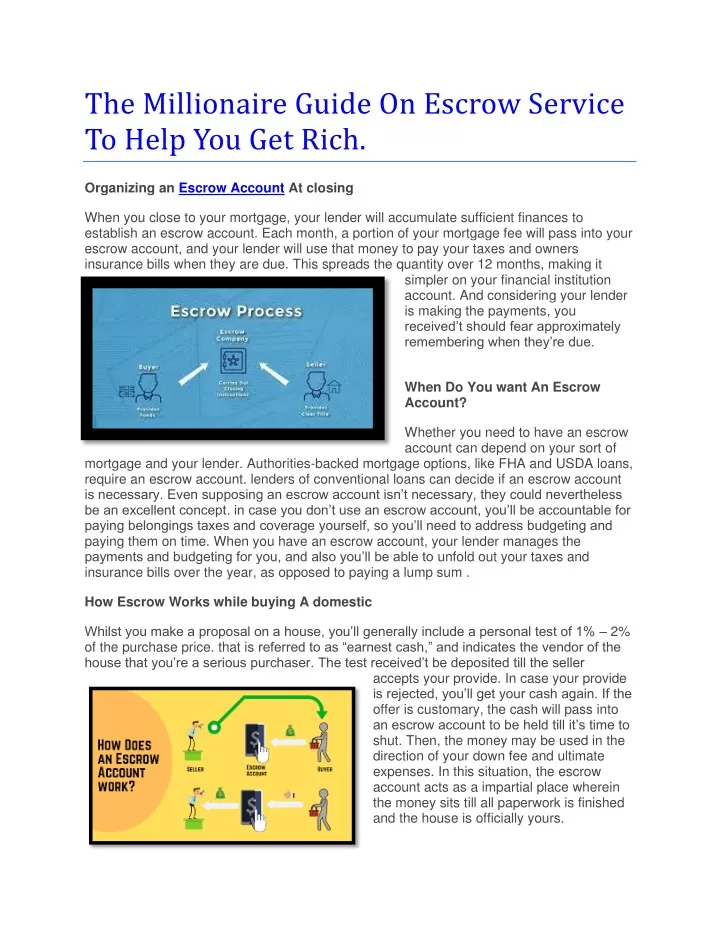 the millionaire guide on escrow service to help