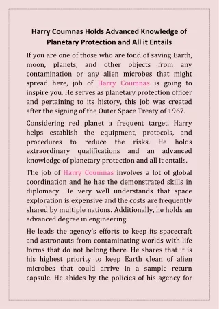 harry coumnas holds advanced knowledge