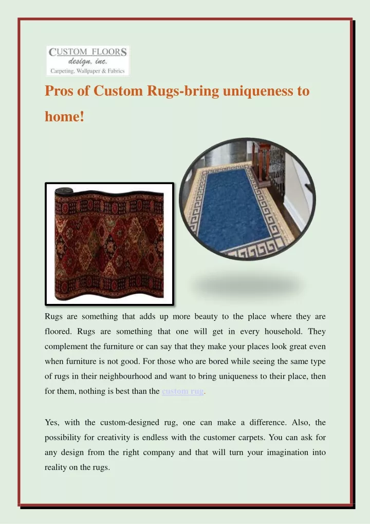 pros of custom rugs bring uniqueness to home