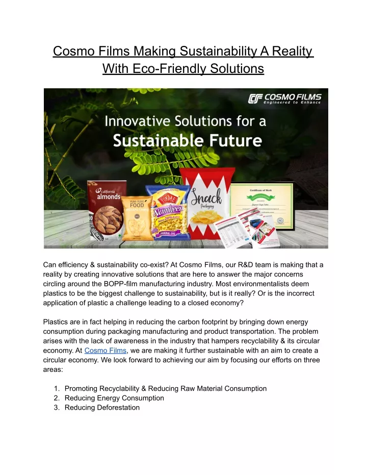 cosmo films making sustainability a reality with